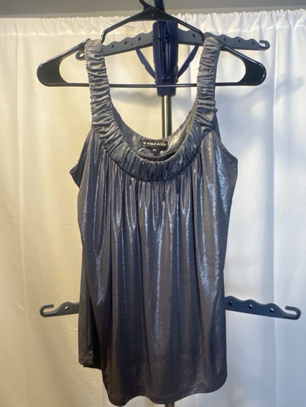 Rampage - Metallic Charcoal Ruched Scoop Neck Tank